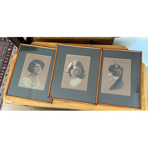 1328 - M. Tyrrell, Three pastel portraits of ladies. Frames 42 x 34.5cm.