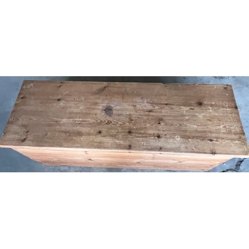 727 - Pine blanket box 138w x 46d x 51cm h. by Douglas Brickwood, Specialist Architectural Wood Carver, Pu... 