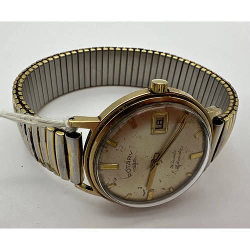 524 - A gentleman's 9 carat gold cased Rotary wristwatch with date aperture on gold plated expanding brace... 