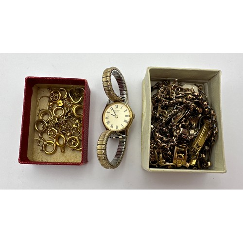 423 - A quantity of scrap 9 carat gold 8.87gm together with a ladies gold plated Seiko wristwatch and a qu... 