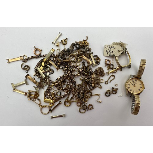 423 - A quantity of scrap 9 carat gold 8.87gm together with a ladies gold plated Seiko wristwatch and a qu... 