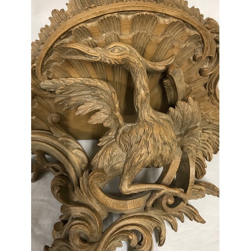 185 - Pair of ornate wooden carved shelves depicting birds measuring 46cm h x 44cm w by Douglas Brickwood,... 