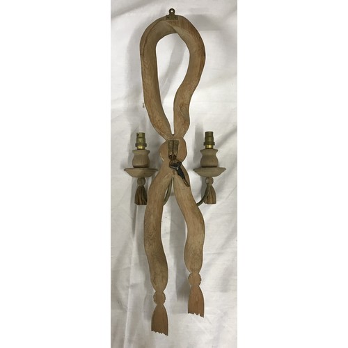 738 - Pair of carved ornate wooden wall sconces in a ribbon design with tassels (see image) 54cm h x 21cm ... 