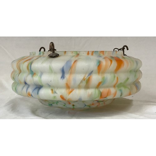 739 - An early 20th Century Art Deco 1930's glass ceiling hanging light lamp shade. Mottled finish with wh... 