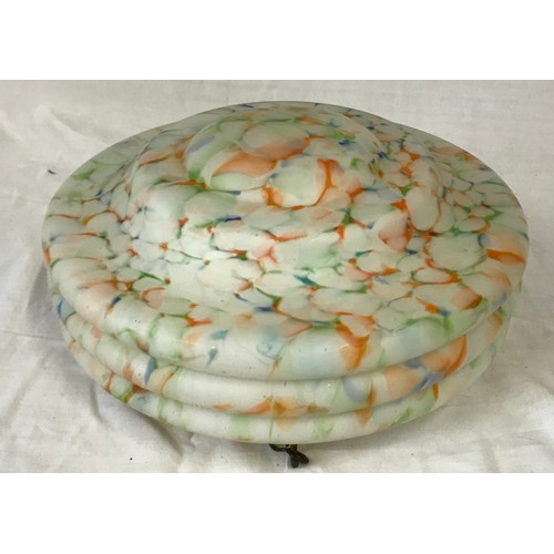 739 - An early 20th Century Art Deco 1930's glass ceiling hanging light lamp shade. Mottled finish with wh... 