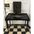 A Silverdale Table Tray by Geebro Products, painted black with a hand painted flower design to top 5... 