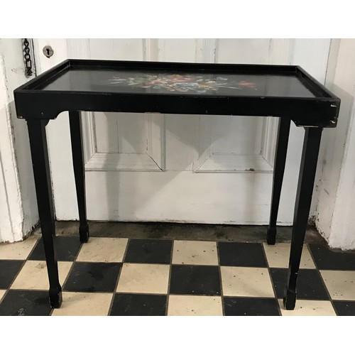 21 - A Silverdale Table Tray by Geebro Products, painted black with a hand painted flower design to top 5... 