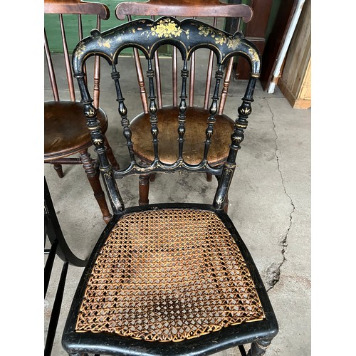 23 - Four various 19thC and early 20thC chairs to include Victorian ebonised and gilded chair, Edwardian ... 