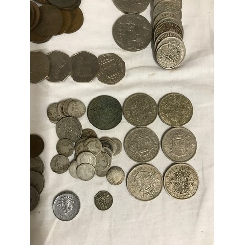 654 - A Collection of G.B Coins, including a small bag of fourpences (33gms), a small amount of pre 1947 c... 