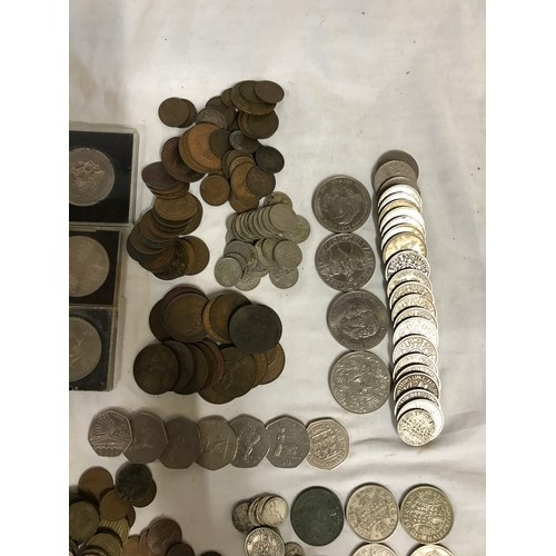 654 - A Collection of G.B Coins, including a small bag of fourpences (33gms), a small amount of pre 1947 c... 