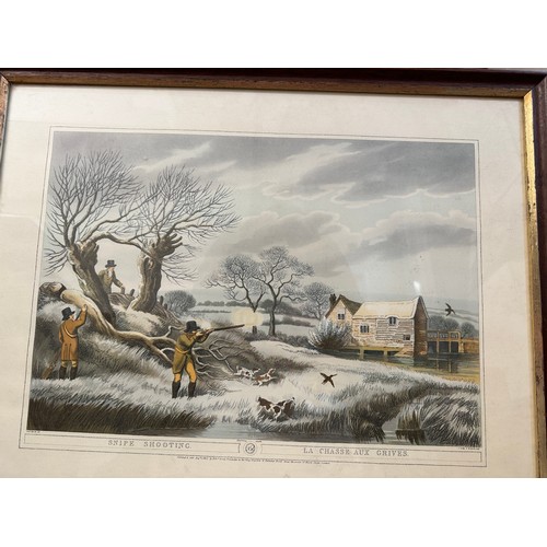 1298 - Three framed shooting prints to include: Rabbit Shooting/La Chasse aux Lapin, Snipe Shooting/ La Cha... 