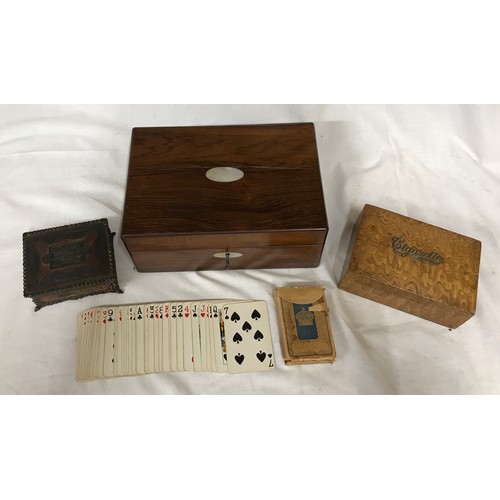 728 - A selection of boxes to include a Rosewood box with mother of pearl inlay to escutcheon and top 10.5... 