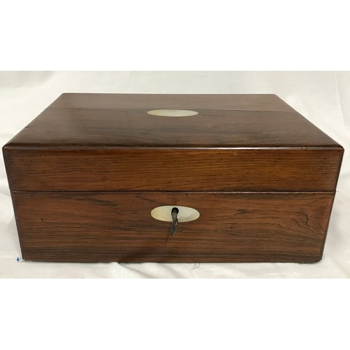 728 - A selection of boxes to include a Rosewood box with mother of pearl inlay to escutcheon and top 10.5... 