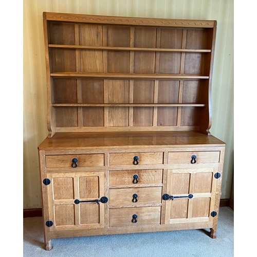 179 - Robert Thompson Mouseman oak dresser, six drawers and two cupboards to the base and three shelves to... 