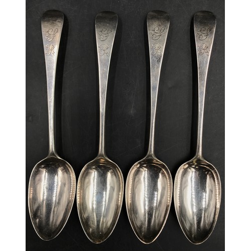 801 - Four silver tablespoons London 1791, maker probably George Smith & William Fern, 231gms.