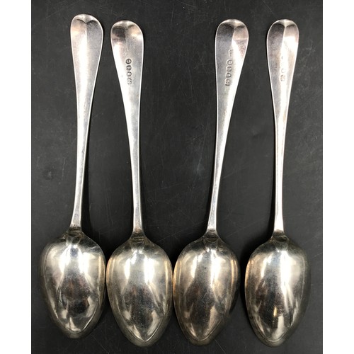 801 - Four silver tablespoons London 1791, maker probably George Smith & William Fern, 231gms.