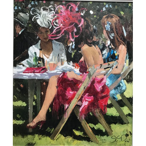 1302 - Sherree Valentine Daines (contemporary, b1959), a hand enhanced canvas print, limited edition, Ascot... 