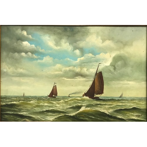 1330 - Maritime oil on canvas of two sailing yachts signed lower right 39cm x 58cm.