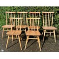 Six Ercol dining chairs, 4 + 2, 94cm h x 4, 80cm h x 2.