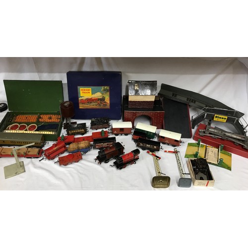 902 - A collection of Hornby trains along with tracks and homemade buildings, bridges and stations. Hornby... 