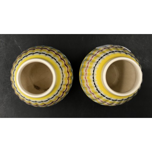 221 - John Clappison for Hornsea Pottery - 2 Rainbow pattern ribbed vases, 10cm h.