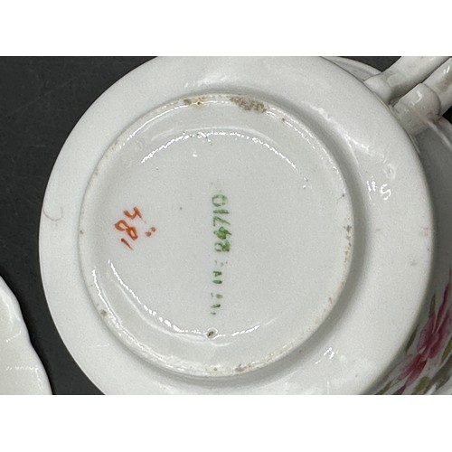 222 - Ceramics to include 18thC hand painted saucer and 3 painted coffee cans together with a part 19thC t... 