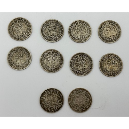 662 - Ten Half Crowns, dates to include 1889, 1887, 1889, 1890, 1888, 1890, 1889, 1887, 1898 and 1899.