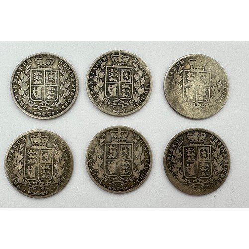 663 - Six Half Crowns, dates to include 1846, 1885, 1846, 1883, 1874 and 1843.