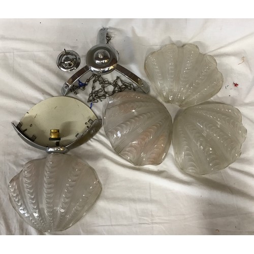 740 - A retro vintage early 20th Century Art Deco ceiling light lamp fixture comprising of three clam shel... 