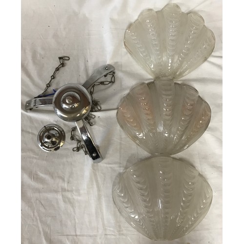 740 - A retro vintage early 20th Century Art Deco ceiling light lamp fixture comprising of three clam shel... 