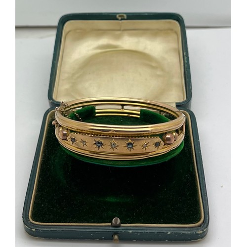 429 - An early 20thC 9 carat gold bracelet set with sapphires and diamonds in original velvet and silk lin... 