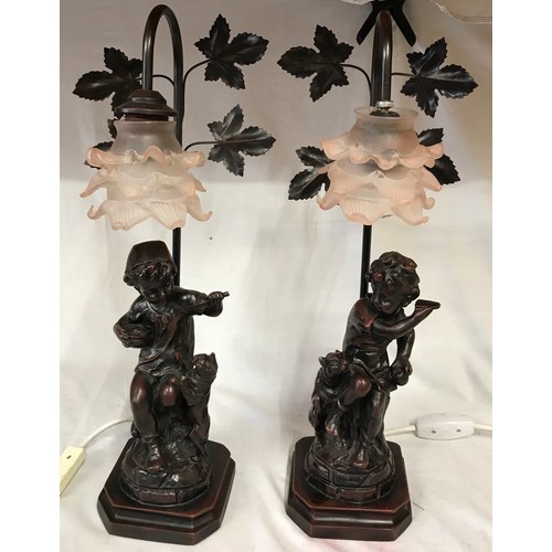 743 - Pair of bronzed sculptures of children with animals, after Leon Pilet, 56cm h.