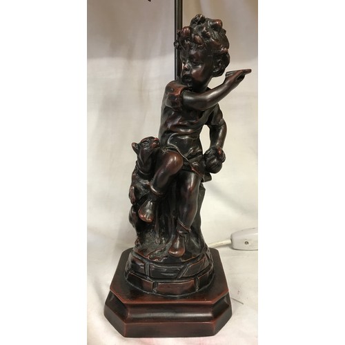 743 - Pair of bronzed sculptures of children with animals, after Leon Pilet, 56cm h.