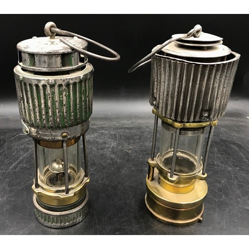 746 - Two miner's safety lamps both with corrugated effect upper bodies, tallest 28cm high, one with Type ... 