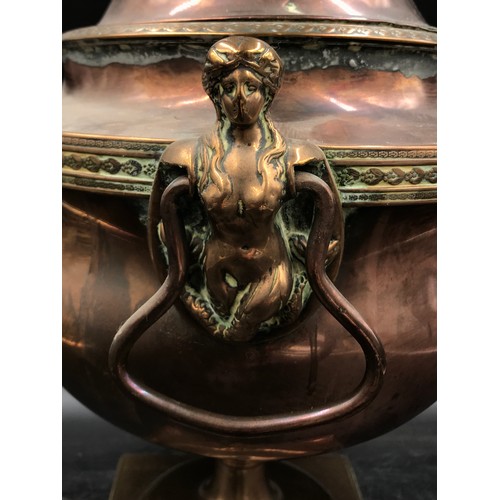 1006 - A copper and brass 2 handled samovar on square base approx. 42cm h.