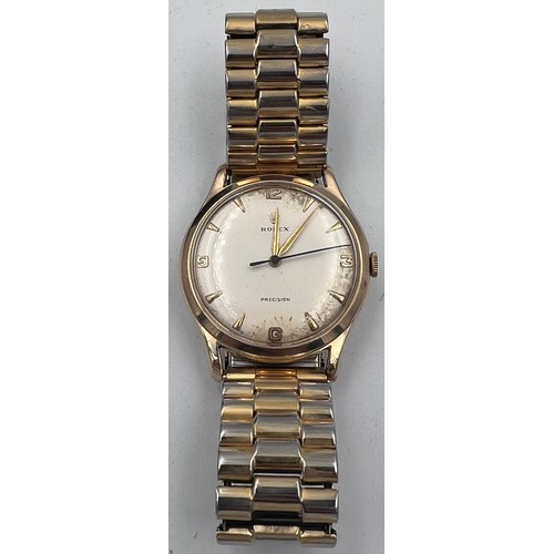 525 - A 9ct gold Rolex Precision presentation gentleman's wristwatch on Spiedel elastic bracelet. Stamped ... 