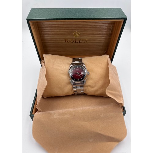 527 - A Rolex Oysterdate Precision stainless steel wristwatch with red fading face, on Rolex stainless ste... 