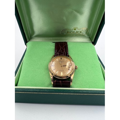 531 - A 1961 Rolex Oysterdate Precision gold plated wristwatch on brown leather strap, Serial Ref: 6694, S... 