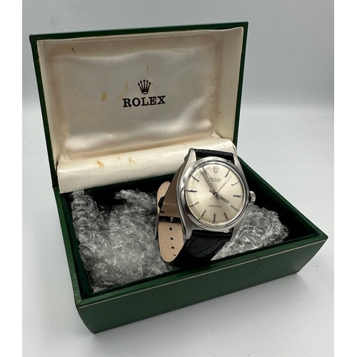 536 - A gentleman's Rolex Oyster Precision wristwatch, steel case on black leather strap. 35mm case. Ref: ... 