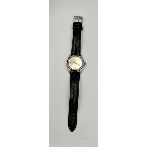 536 - A gentleman's Rolex Oyster Precision wristwatch, steel case on black leather strap. 35mm case. Ref: ... 