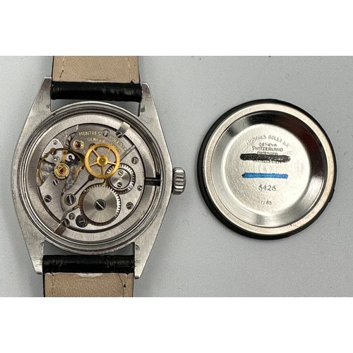 536 - A gentleman's Rolex Oyster Precision wristwatch, steel case on black leather strap. 35mm case. Ref: ... 