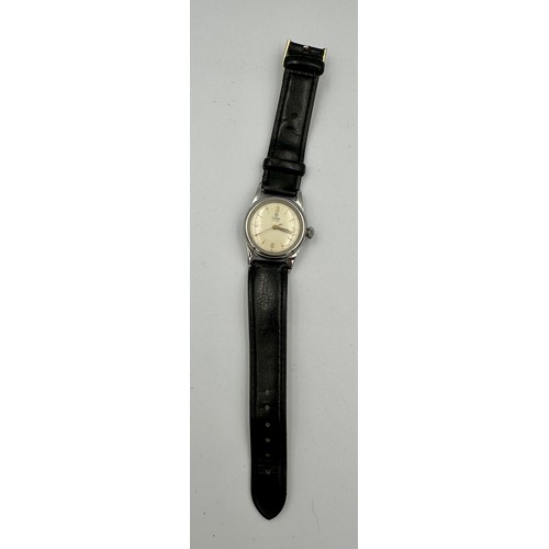 542 - A vintage Tudor Oyster stainless steel cased wristwatch on black leather strap,  back of case stampe... 