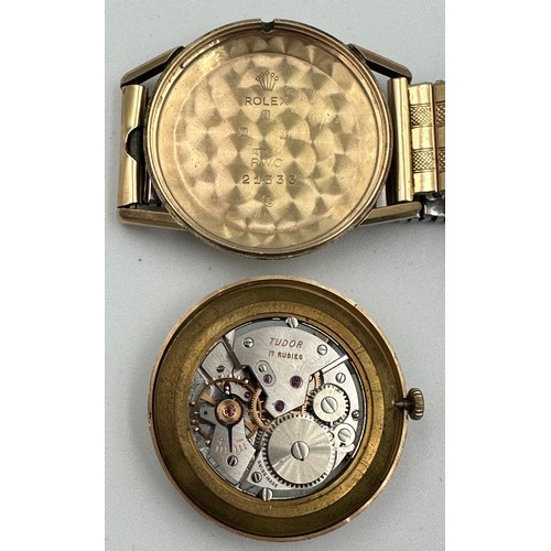 543 - A 1960's 9ct gold presentation Tudor wristwatch on gold plated expanding bracelet, Rolex case marked... 