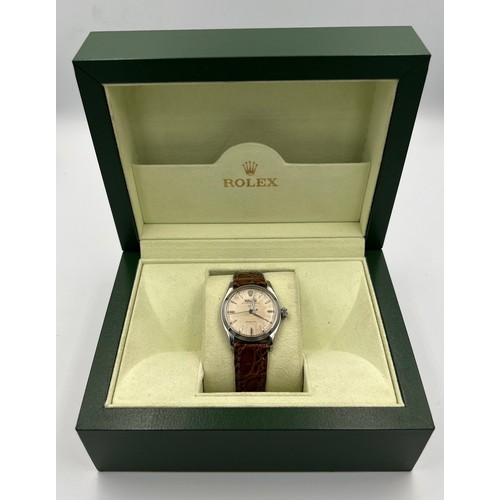 545 - A boxed gentleman's 1957 precision Rolex Oyster Speedking wristwatch, steel case on brown leather st... 