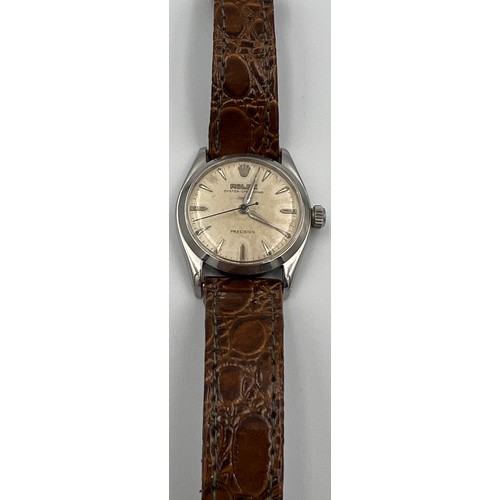 545 - A boxed gentleman's 1957 precision Rolex Oyster Speedking wristwatch, steel case on brown leather st... 