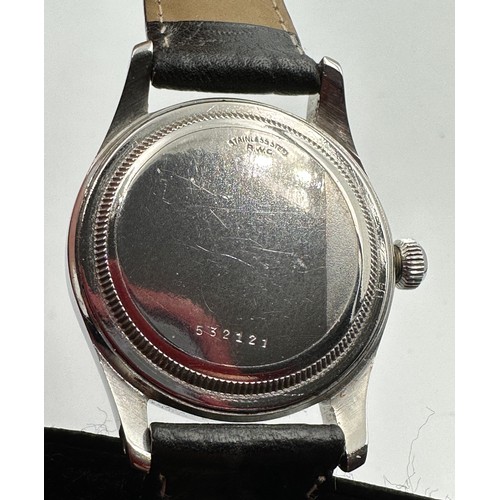 552 - A c1947 black dial military style Rolex Oyster with luminous hands and numbers. Tudor case and movem... 