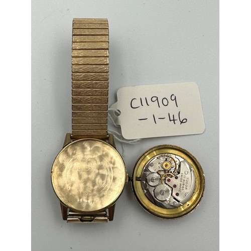 555 - A Tudor 9ct gold gentleman's wristwatch on rolled gold strap. Retirement watch S Powell 24. 8. 42. t... 