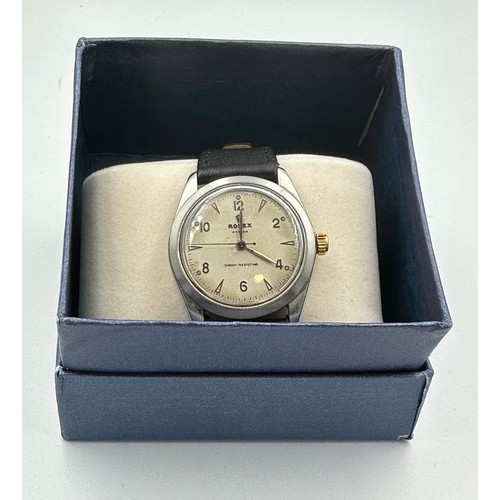 559 - A 1950's Rolex Oyster gentleman's wristwatch with gold hands and stainless steel case. Ref: 6426 Cas... 