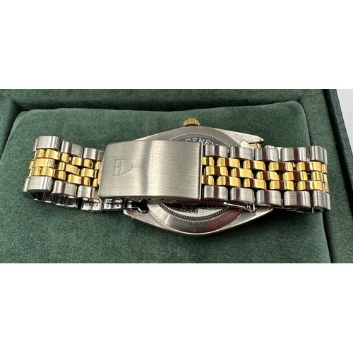 566 - A vintage Tudor Prince Oysterdate, yellow gold and Tudor stainless steel bracelet. Rolex crown and c... 