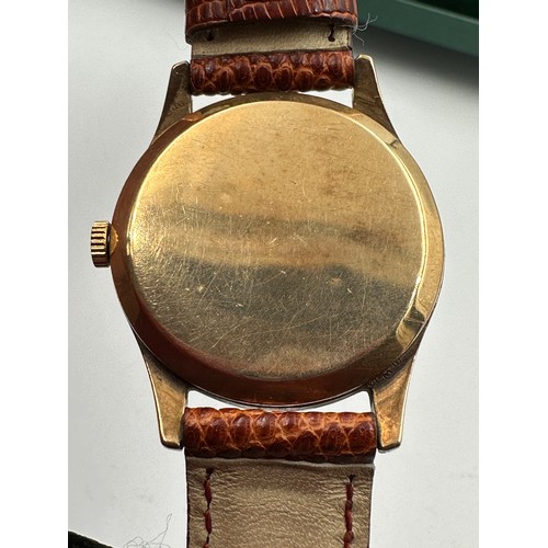 567 - A 1950's 9ct gold Rolex Precision hand winding wristwatch with subsidiary dial on brown leather stra... 